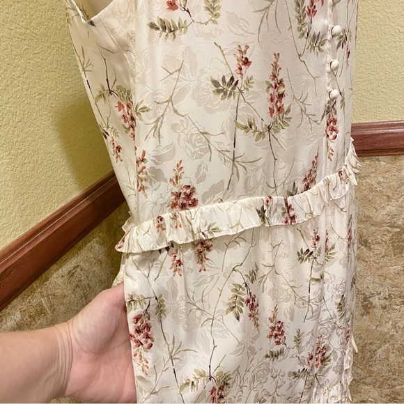 Rebecca Taylor Ivie Floral Silk Blend Ruffle Dress Size 10 Ivory Pink Green - Picture 13 of 15